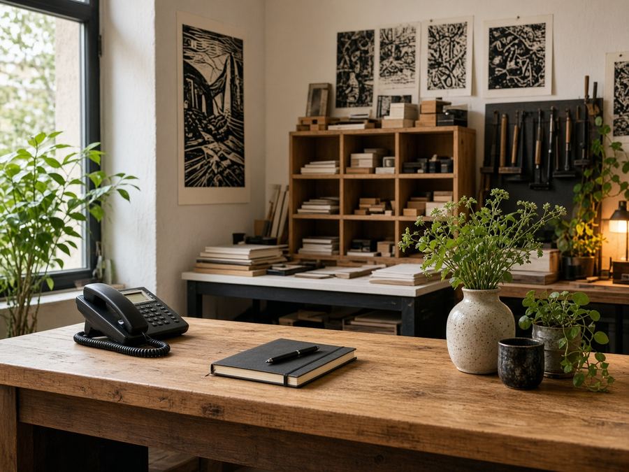 Contact desk at Meiopproro Print Studio in Cluj-Napoca